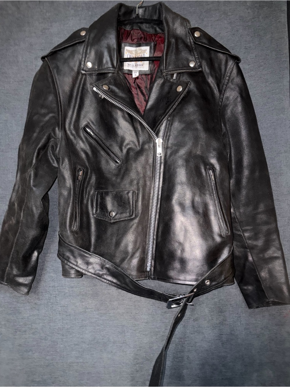 Wilson Black Leather Biker Jacket with Belt